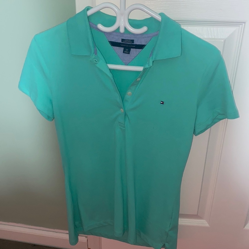Tommy Hilfiger polo shirt. Size small. Mint green color